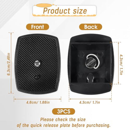 3PCS Universal 43x43mm Tripod Quick Release Plate, Camera Tripod Mount Adapter with Screws, Camera Tripods Ball Head Quick Release Plate Replacement, Can Provide Stable Support