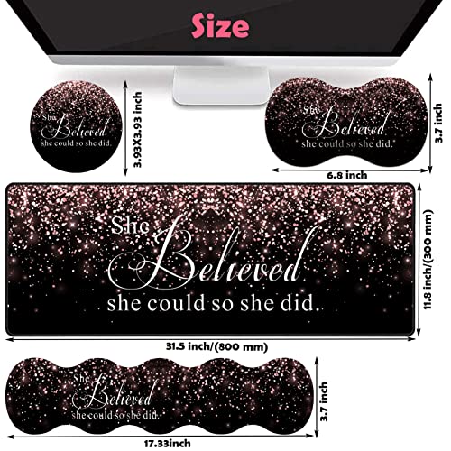 Large Gaming Mouse Pad, Keyboard Wrist Rest + Mouse Wrist Pad + Coaster Combination Set, Memory Sponge Non-Slip Base. Suitable for Office and Home, She Believed She Could So She Did - color: Fok-fo1-mouse -020