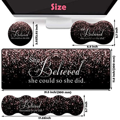 Large Gaming Mouse Pad, Keyboard Wrist Rest + Mouse Wrist Pad + Coaster Combination Set, Memory Sponge Non-Slip Base. Suitable for Office and Home, She Believed She Could So She Did - color: Fok-fo1-mouse -020