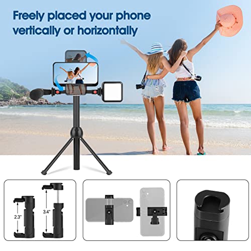 ChromLives Cold Shoe Mount Adapter with Phone Clip,Rotatable Dual Cold Shoe Extension Bracket Hot Shoe Mount Adapter for Led Light/Microphone - color: Red