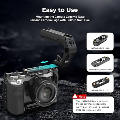 SMALLRIG Lightweight NATO Clamp Top Handle, Tiny Camera Top Grip Only 119g, Handgrip with Locating Hole for ARRI and Two Cold Shoe Mounts, for Camera Cage with Built-in NATO Rail - 5977 - style: NATO Clamp