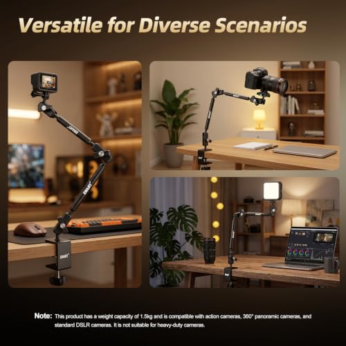 EMART 21”Magic Arm Clamp Kit,Overhead Desk Camera Mount with 1/4”&3/8” Screw,Articulating Desktop Boom Arm Compatible with Webcam/Monitors/Mics for Streaming/Recording