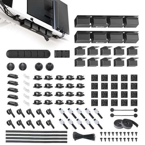 EUREKA ERGONOMIC Metal 316 PCS Cable Management Organizer Kit Cable Raceways, 6 Cable Holder, 4 Cord Sleeve, 60 Wire Clips, 2 Roll Self Adhesive Wire Ties, 100 Zip Ties Under PC Desk, Black