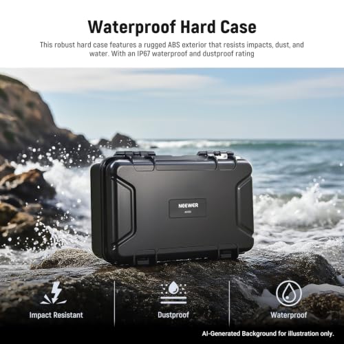 NEEWER Hard Case Compatible with DJI Osmo Action 5 Pro / 4/3 Camera, IP67 Waterproof Dustproof Shockproof Portable Travel Storage Case with Custom Foam Inserts & 12 Slots for Accessories, AC031