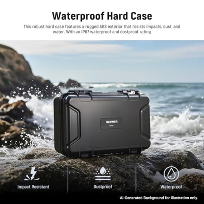 NEEWER Hard Case Compatible with DJI Osmo Action 5 Pro / 4/3 Camera, IP67 Waterproof Dustproof Shockproof Portable Travel Storage Case with Custom Foam Inserts & 12 Slots for Accessories, AC031