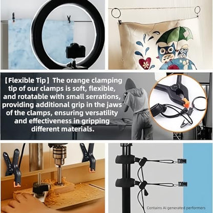 4 in Plastic Heavy Duty Spring Clips for Crafts, Adjustable Elastic Nylon PhotoClips for Photography & Video Studio,10Heavy Duty Spring Clips & 6Backdrop Clip Holders