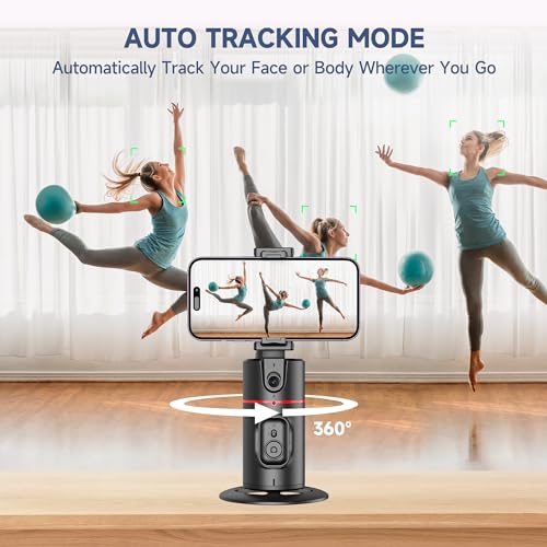 Auto Face Tracking Tripod, No App, Smart Shooting Phone Holder with Remote, 360° Rotation Body Phone Camera Mount with Phone Holder Body Smart Tracking Tripod for Vlog/TIK Tok - color: Black