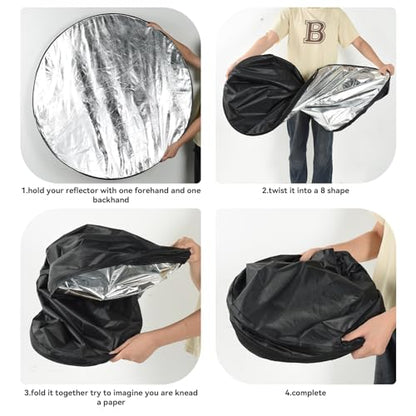 UTEBIT 43"/110cm Photography Reflector with Stand & Clamp | 5-in-1 Multi Disc Translucent/Silver/Gold/White/Black Photography Reflector Collapsible Light Reflector for Studio Outdoor - size: 43 inch