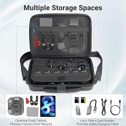 Carrying Case for Insta360 X5, Large Capacity Waterproof Travel Bag Protective Case Organizer for Insta 360 X5 Accessories, for Metal Cage, Charging Hub, Bullet Time 2.0, Foldable Selfie Stick