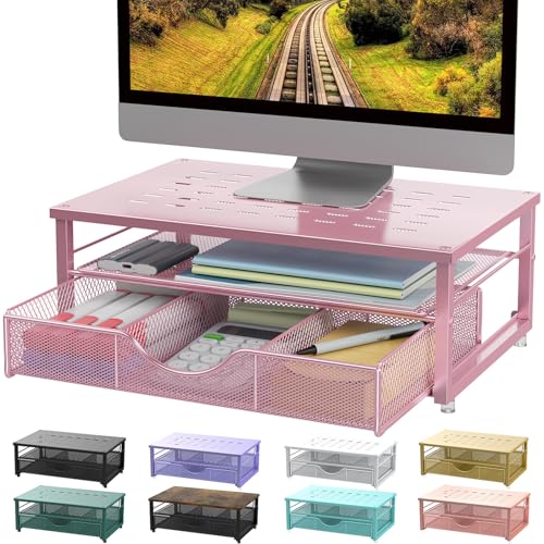 gianotter Computer Monitor Stand Riser, office organizer with Drawer, Office Organizers Storage for Classroom Office Supplies (Pink) - color: Pink