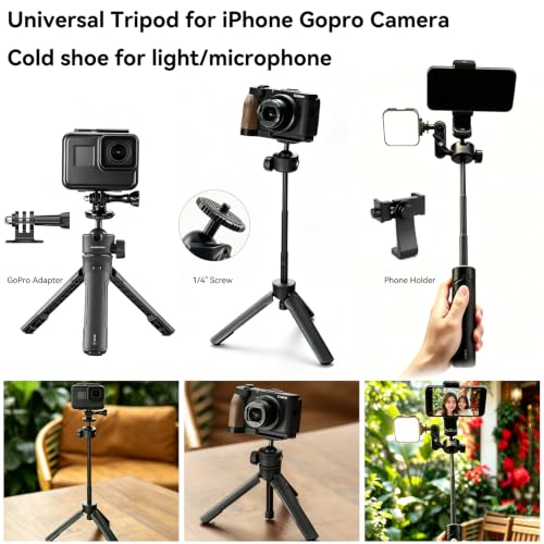 One-Click Mini Desktop Tripod for Camera, Phone & Action Cam, Adjustable Foldable Stand for Streaming, Zoom Meetings, Vlog Recording & Content Creation