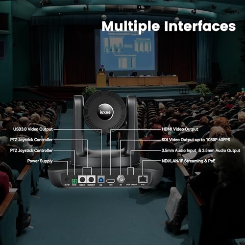 AI Auto Tracking PTZ Camera 3G-SDI/USB3.0/HDMI/LAN PoE 30X Optical and 8X Digital Zoom Live Streaming Camera 1080P 60FPS for Church Services Worship Education Events vMix OBS YouTube - color: glossy black