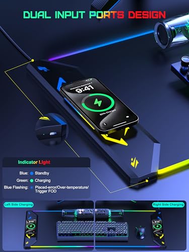 TopMade Wireless Charging Mouse Pad, RGB Gaming Mousepad, 35.4" x 15.8" Extra Large Waterproof Keyboard Desk Pad, Cool Computer Desk Mat, Black (Includes 20W PD Power Adapter & 6.56ft Woven Cable) - color: RGB-Black-35.4"x15.8"-with Adapter