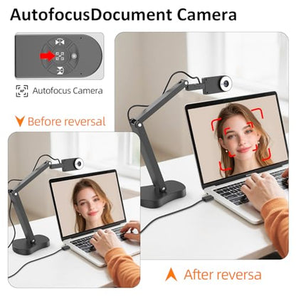 4K Document Camera for Teachers, 8MP Doc Camera & Webcam & Visualizer with AF, Mic & LED Light, Fold, A3, Image Flip for Classroom & Distance Learning for Zoom, OBS, Mac, Windows, Chromebook