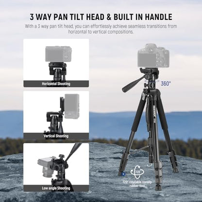 NEEWER Basic 74" Video Tripod Monopod, 3 Way Pan Tilt Head, Remote, Overhead Camera Mount, Horizontal Central Axis, Phone Holder Compatible with iPhone DSLR Telescope Projector, Max Load 17.6lb, TP05 - style: TP05