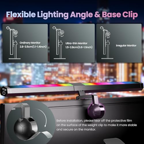 Quntis Monitor Light RGB PRO Backlight, Eye-Care Dual Light Computer Light Bar Gaming Office Desk Lamp, 15 Modes Dimmable Backlight, 3 Color Temperature Adjustable Brightness, Ra95 Screen Light Bar - style: RGB PRO Backlight