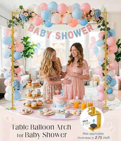 MEILIDY Over The Table Rod Stand with Clamps for Balloon Backdrop, Gold | Adjustable 33.5-106 Inch Length 36.6-48 Inch Height, Fits for Party Wedding Birthday Anniversary - color: Gold