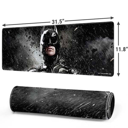 Skinit Large Gaming Mouse Pad - Officially Licensed The Dark Knight Rises Raining Design with Stitched Edges, Waterproof, Non-Slip Rubber Base, Desk Mat for Keyboard & Mouse, 31.5" x 11.8" inches - color: Black - DRKNTR03, size: 31.5" x 11.8"