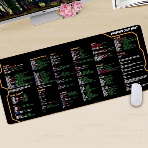 Javascript Cheat Sheet Desk Mat for Software Engineers, Software Development Mouse Mat, Web Developers and Programmers Mouse Pad, Gift Coworker Quick Key, Anti-Slip Keyboard Pad KMH - color: Javascript 1
