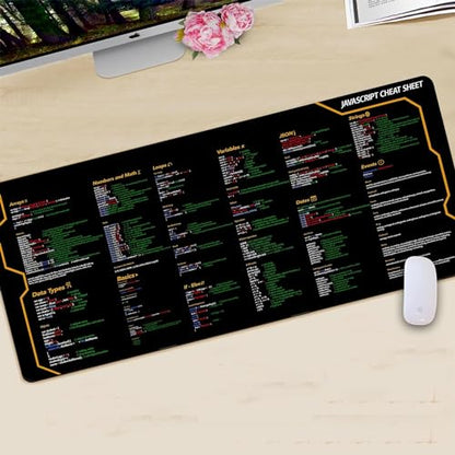 Javascript Cheat Sheet Desk Mat for Software Engineers, Software Development Mouse Mat, Web Developers and Programmers Mouse Pad, Gift Coworker Quick Key, Anti-Slip Keyboard Pad KMH - color: Javascript 1