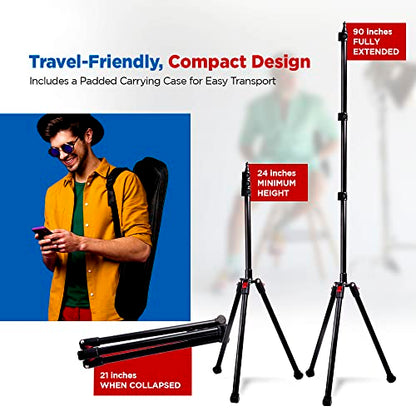 Vidpro ST-90 VentureMaxx Professional 90-Inch Adjustable Stand - Lightweight Tripod Compatible with Cameras Camcorders Smartphones Ring Lights Microphones & More Includes Ball Head & Clamp