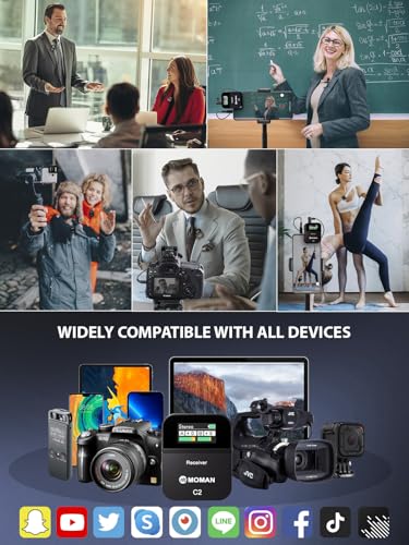 Moman C2 Wireless Lavalier Microphone, 2.4GHz Wireless Lapel Microphone System with Transmitter & 1 Receiver for DSLR Camera Phone Laptop Tablet Camcorder Vlogging Streaming Video(C2 Solo) - size: C2