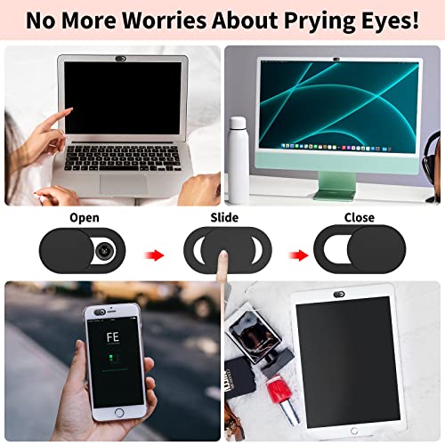 Yilador Webcam Cover (6 Pack) 0.03 inch Ultra Thin Laptop Camera Cover Slide for Computer MacBook Pro/Air iMac iPhone Cell Phone PC Tablet Notebook Surface Pro Echo Show Camera Blocker Slider - Black - color: 6*Black