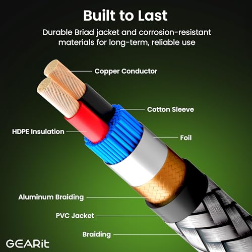 GEARit RCA Stereo Audio Cable 50ft, RCA Cables Car Audio with Dual Shielding & Gold-Plated Connectors, Audio Cable for Subwoofer Cable, Hi-Fi System, Amplifier, Active Speakers, Gaming Consoles - size: 50 Feet