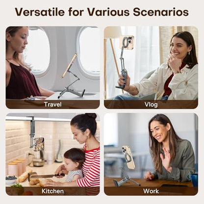 OMOTON TP02 360°Rotating for MagSafe Tripod Mount, Adjustable Aluminum Magnetic Phone Tripod for iPhone 17/16/15/14 Pro Max Air, Foldable Cell Phone Stand Fits Vlog, Gym, Travel Essentials, Gray - color: 2-Gray