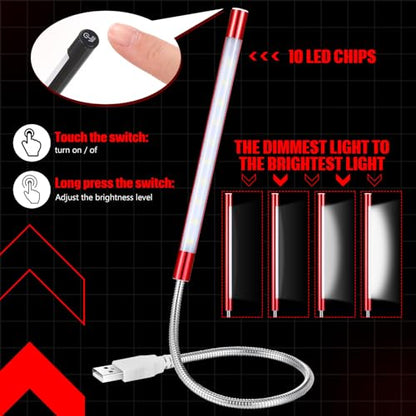 Tujoe 2 Pieces USB LED Light for Laptop Keyboard Gooseneck Light Computer Lamp Flexible Stick Dimmable LED Lamp Touch Switch for Reading Book(Black, Red) - color: Black, Red