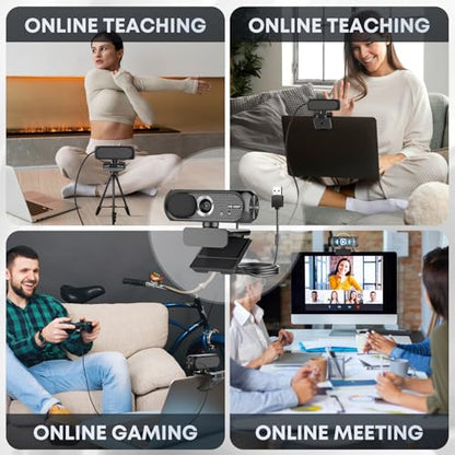 1080P HD Webcam with Microphone, Privacy Cover, Wide-Angle Lens, Plug & Play USB Webcam for Laptop, Desktop, PC, Mac, Zoom, Skype, Streaming (Glossy Black)