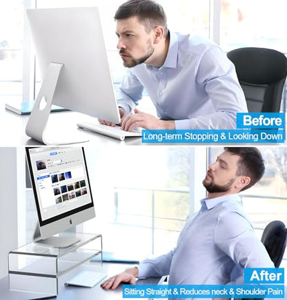 Egchi Acrylic Monitor Stand,2 Tiers Computer Monitor Riser(18x8x5.5 inches),Computer Stand/Monitor Riser for Office,School,Home,Laptop Stand Desktop Stand for Keyboard Storage&Printer TV Screen - size: 18''x8''x5.5''- 2 Tiers