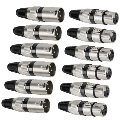 (12 Pack) 3-Pin XLR Cable Connector, Zinc Alloy Shell (6 Male & 6 Female) Solder Type Microphone Line Snake Plug Adapter, Mic Audio Socket for High Conductivity and Ultra-Low Noise - style: 6 Pairs
