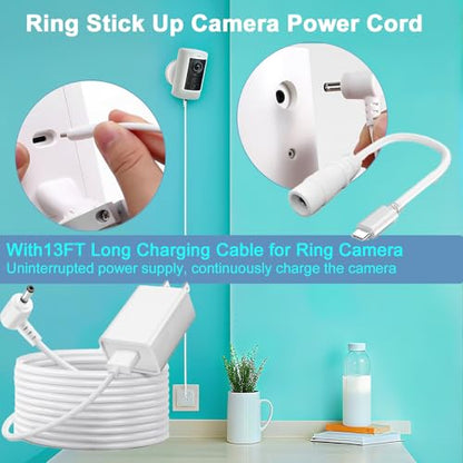 2-Pack Ring Stick up Camera Power Cord Compatible with Ring Stick Up Cam Battery/Plug-in 3rd Gen/2nd Gen & Pan Tilt Stick Up Camera, Indoor/Outdoor Weatherproof Power Cord (4m/13.1ft) White