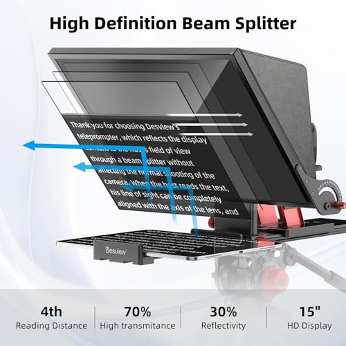 Desview P15 Teleprompter 15 inch Professional Prompter with HD Glass & Adjustable Mirror Compatible with DSLR Cameras Smartphones Tablets for Video Recording Live Streaming - size: P15 Teleprompter