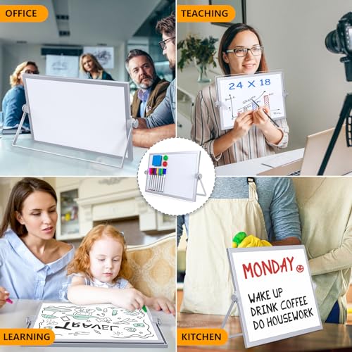 Small Dry Erase White Board, Magnetic Desktop Whiteboard with Stand, Dry Eease Board Mini Easel Double Sided on Table Top with Holder for Kids Drawing, Teacher Instruction - size: 12"W x 7.9"H