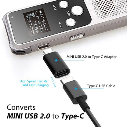 USB C to Mini USB Adapter, Type C Female to Mini USB 2.0 Male Convert Connector Support Charge & Data Sync Compatible GoPro Hero 3+, MP3 Players, Dash Cam, Digital Camera, Receiver etc(2-Pack) Black