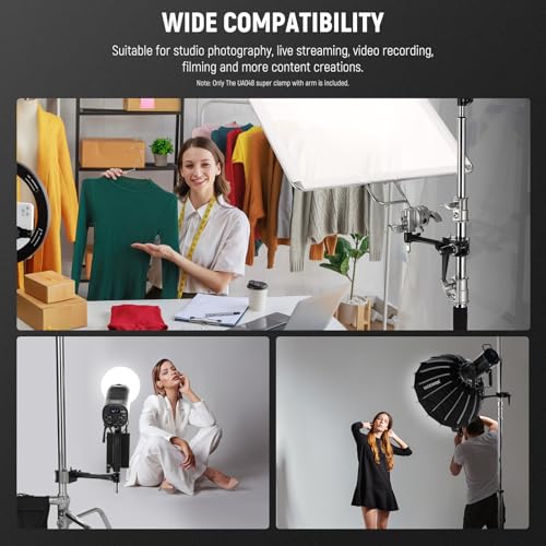 NEEWER Super Clamp with 6" Extension Arm, 5/8" Stud, 2.4" Jaw Grip Heavy Duty Crab Pole Clamp for Round Pipe Flat Surface,for Photography Studio Camera Lighting Mounting, Max Load 33lb/15kg - style: UA048