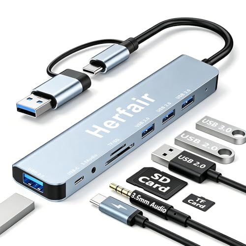 USB Hub 3.0 USB C Hub with SD Card Reader Audio Jack 8 in 1 USB Extender Splitter Multiport Dongle Adapter for MacBook Pro Air and More PC/Laptop/Tablet Devices - size: 8 Ports USB