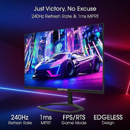 Sceptre 27-inch 240Hz Gaming Monitor 1ms 99% sRGB AMD FreeSync Premium DisplayPort x2 HDMI x2 Build-in Speakers, Machine Black (E278B-FWD240) - style: 27" 240HZ DP X2