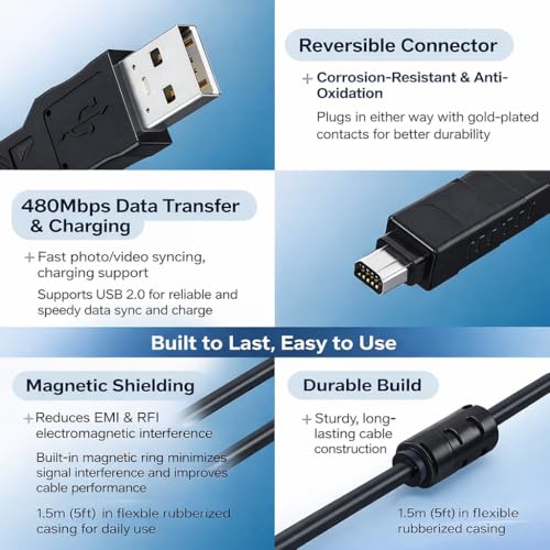 Master Cables Replacement Olympus CB-USB5 CB-USB6 CB-USB8 USB Data Transfer & Charging Cable for Olympus Tough TG Series, Stylus, FE, SZ, SH, XZ, OM-D & Pen Cameras – USB Camera Lead