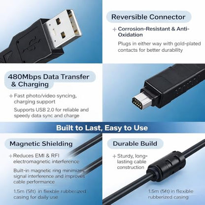 Master Cables Replacement Olympus CB-USB5 CB-USB6 CB-USB8 USB Data Transfer & Charging Cable for Olympus Tough TG Series, Stylus, FE, SZ, SH, XZ, OM-D & Pen Cameras – USB Camera Lead