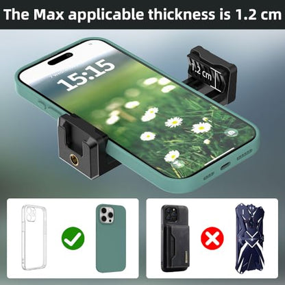 SOH Hot/Cold Shoe Phone Mount Holder, Universal 2 Ball Head Smartphone Mount Adapter, Cold Shoe Phone Clip Mount for iPhone 17/16/15, DSLR Camera LCD Camera Cage Flash LED Light Microphone and More - color: BLACK&RED