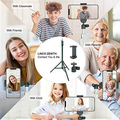 LINCO Selfie Stick Cell Phone Stand for Video Call and Conference, 360 Degree Ball Head, 63 Inches Compact Tripod Stand for Apple & Android Devices, C004B 1 Set