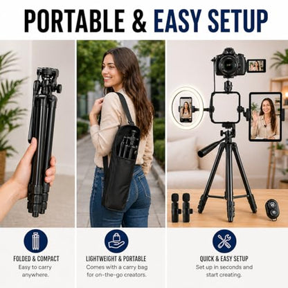 Acuvar Premium 9-Piece Vlogging Kit for iPhone, Android & Cameras – Wireless Microphone, Tripod Stand & LED Ring Light – YouTube, TikTok & Content Creator Bundle - size: Pro Kit + Wireless Mic
