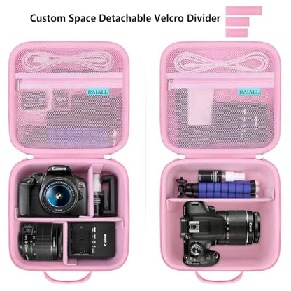 RAIALL Camera Case for Canon EOS Rebel T7/ R50/ R50V/ R100/ R5/ R6 Mark II/ R7/ R8/ R10/RP/T6/ Sony/Nikon D7500 Camera, Hard Carrying Case Protective Travel Bag Fits Lens, Tripod, Batteries, Pink - color: Pink