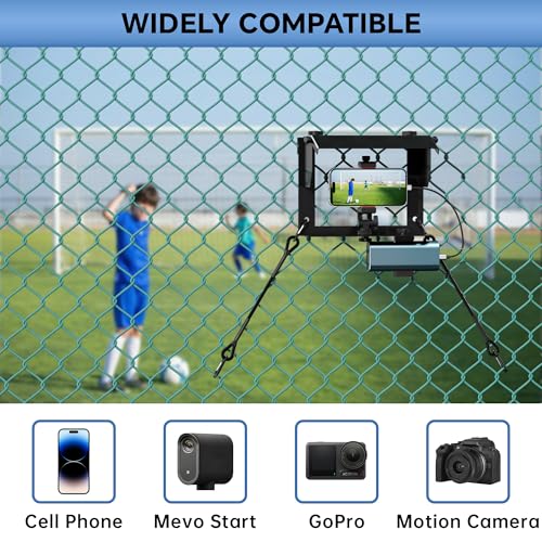Phone Fence Mount with Shade and Power Bank Holder, Mounting Kit Compatible with iPhone, GoPro, Mevo, Action Cameras, Streaming Kit for Recording Baseball, Football, Softball, Rugby, Tennis Games