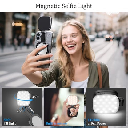 Magnetic Selfie Light Compatible with MagSafe for iPhone – Rechargeable LED Fill Light with Mirror, CRI≥95, 5 Color Temps, Foldable Ring Light - color: Black-2