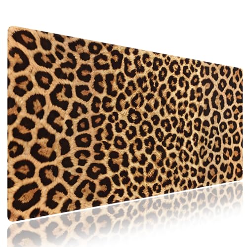Retro Leopard Print Large Mouse Pad, Vintage Animal Skin Grain Desk Mat | 31.5" x 11.8", XXL Gaming/Office Durable Stitched Keyboard Mat, Smooth Surface Anti-Slip Base - color: Leopard Print