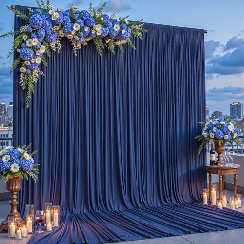 10x12 FT Navy Blue Backdrop Curtain for Parties Wrinkle Free Photo Backdrop Curtains Polyester Wedding Back Drop Cloth Background for Birthday Photography Portraits Pet Photoshoot Prom Decoration - color: Navy Blue, size: 5'(W) x 12'(H), 2 panels